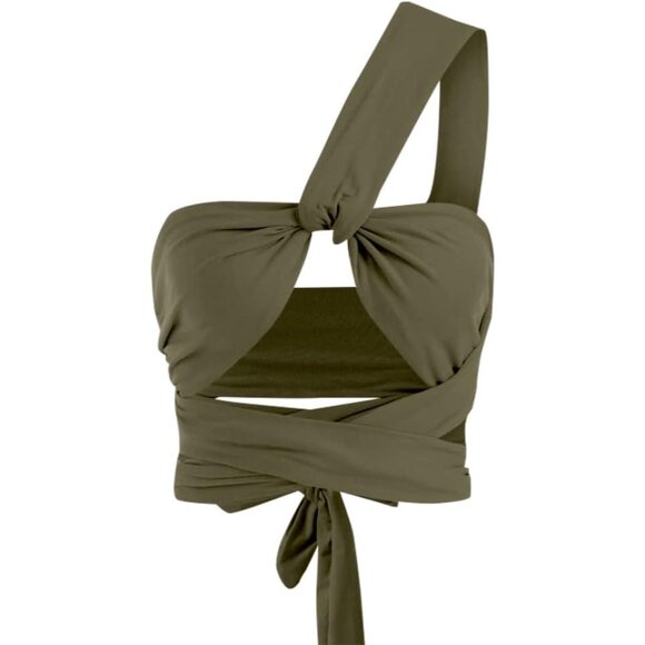 Women’s Ribbed Halter Crop Top with Lace-up and Wrap Features - Picture 4 of 6